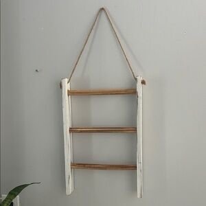 Rustic White and Natural Wood Hanging Ladder Wall Decor